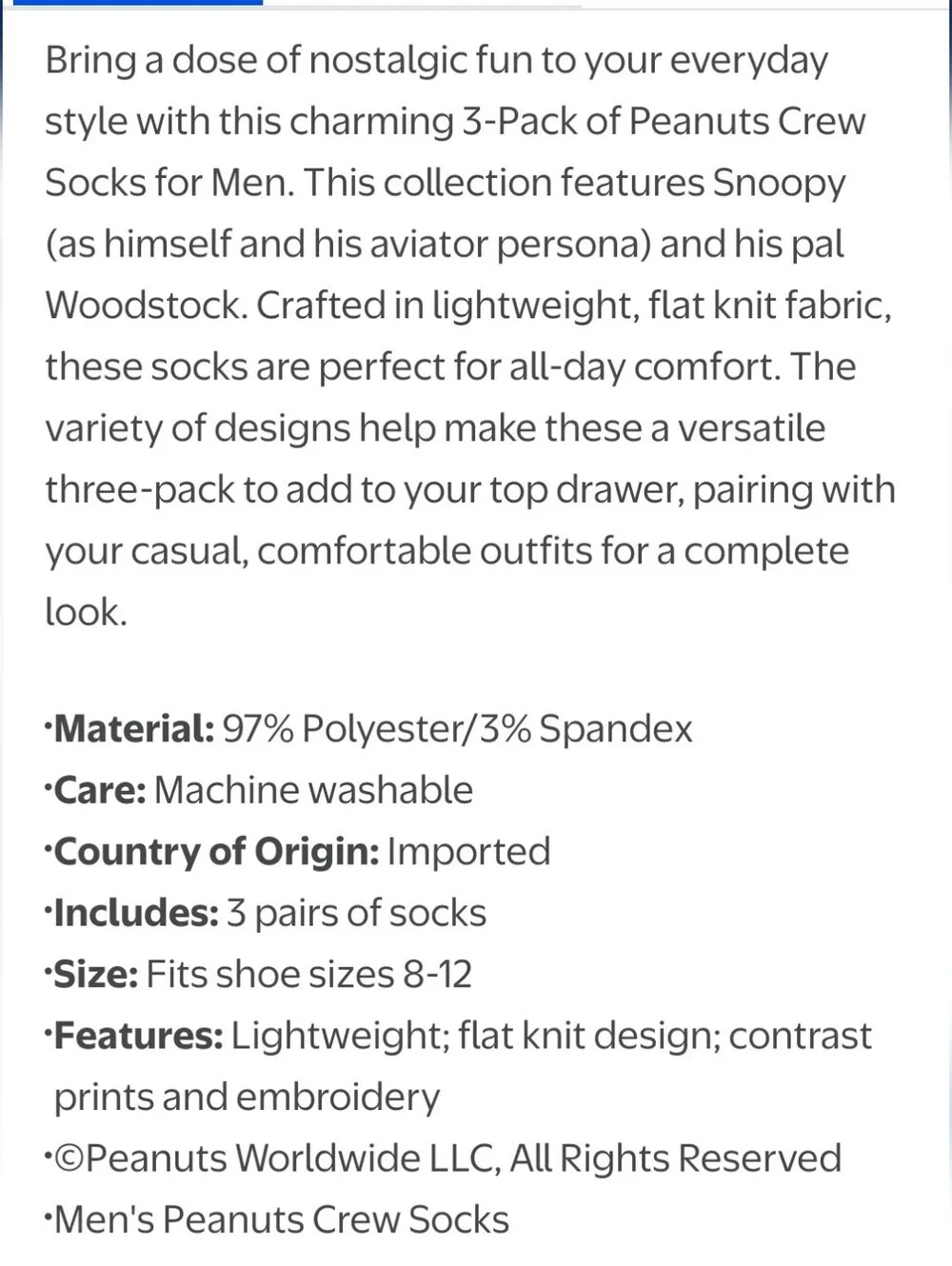 Peanuts 3-Pack Crew Socks